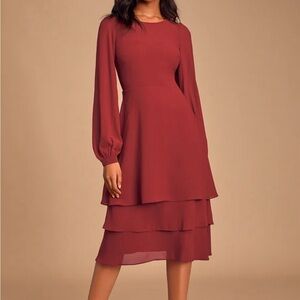 Lulu’s Chrystal Clear Wine Red long tiered midi dress -brand new with tags
